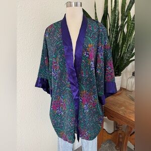 Vintage Victoria’s Secret Gold Label Kimono Robe Paisley Floral pockets one size